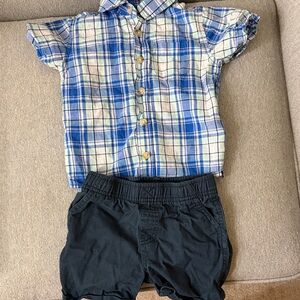 EUC Land n Sea 2t Plaid Blue Shirt + Shorts Matching Set